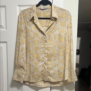 Mango Beige and Yellow Button-Down Shirt. Snake print.